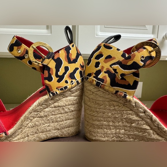 Louis Vuitton Sandals Brown Multicolor Canvas Leopard Print Wedge Sole Size 36 - Picture 10 of 13